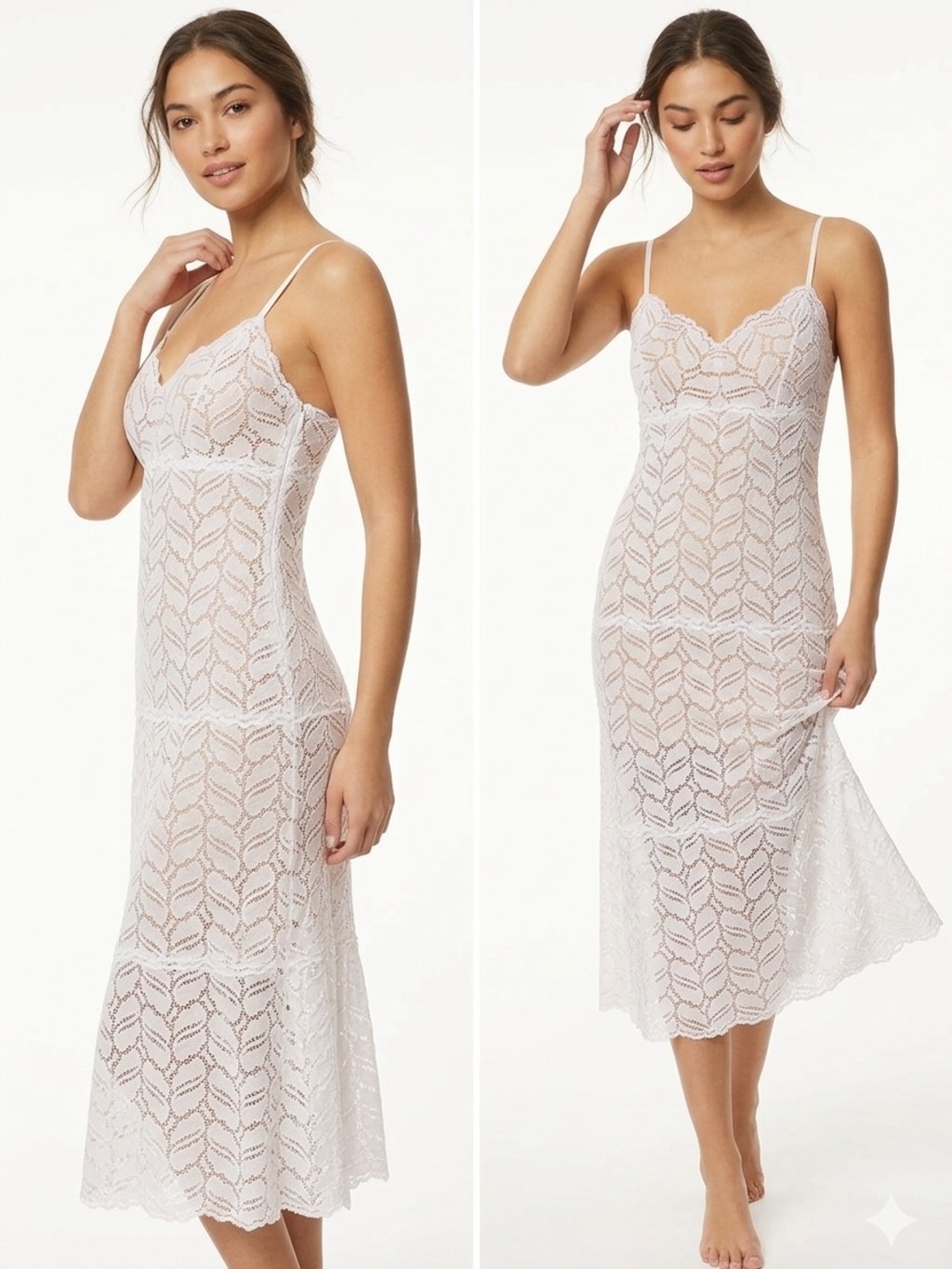Cosabella Made in Italy White Chevron Lace Slip Dress Nude Lining In Small